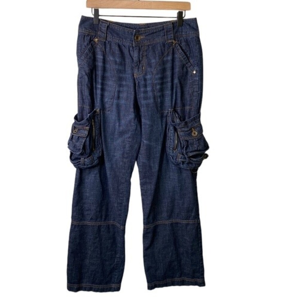 Patrick Robinson for Target Wide Leg Denim Cargo Distressed Jeans Dark Wash